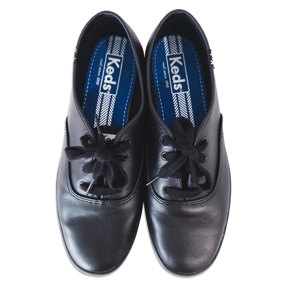 Keds Champion Leather Sneakers Womens 8.5 Black Low Top Lace Up Classic‎ Shoes